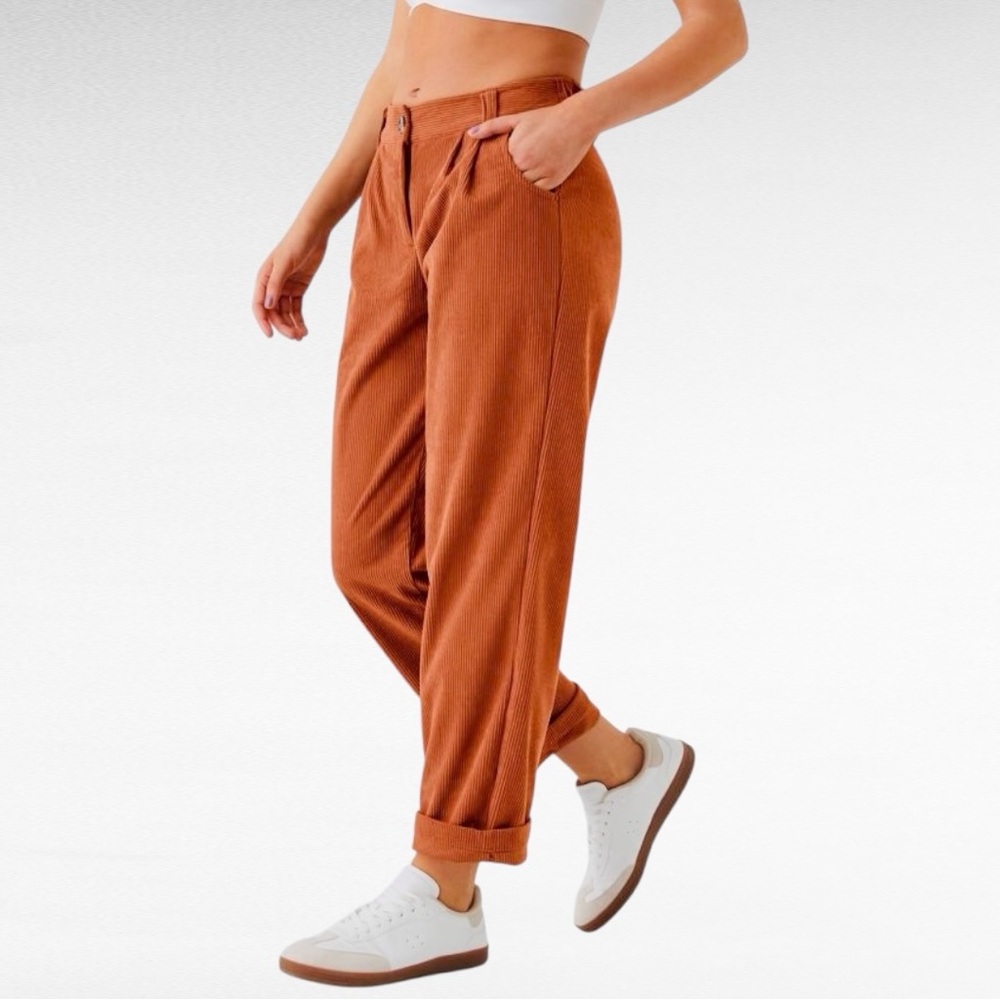 HALARA | Bombay Brown Mid Rise Button Zipper Side Pocket Casual Corduroy Pants - Picture 2 of 10